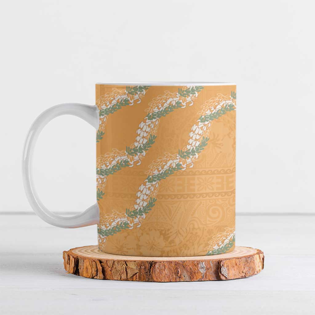 Aloha Pakalana and Puakenikeni Lei Ceramic Mug Gold Hawaiian Pattern - Polynesian Pride