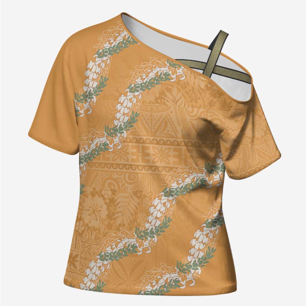 Aloha Pakalana and Puakenikeni Lei Cross Shoulder Shirt Gold Hawaiian Pattern LT9 Female Gold - Polynesian Pride