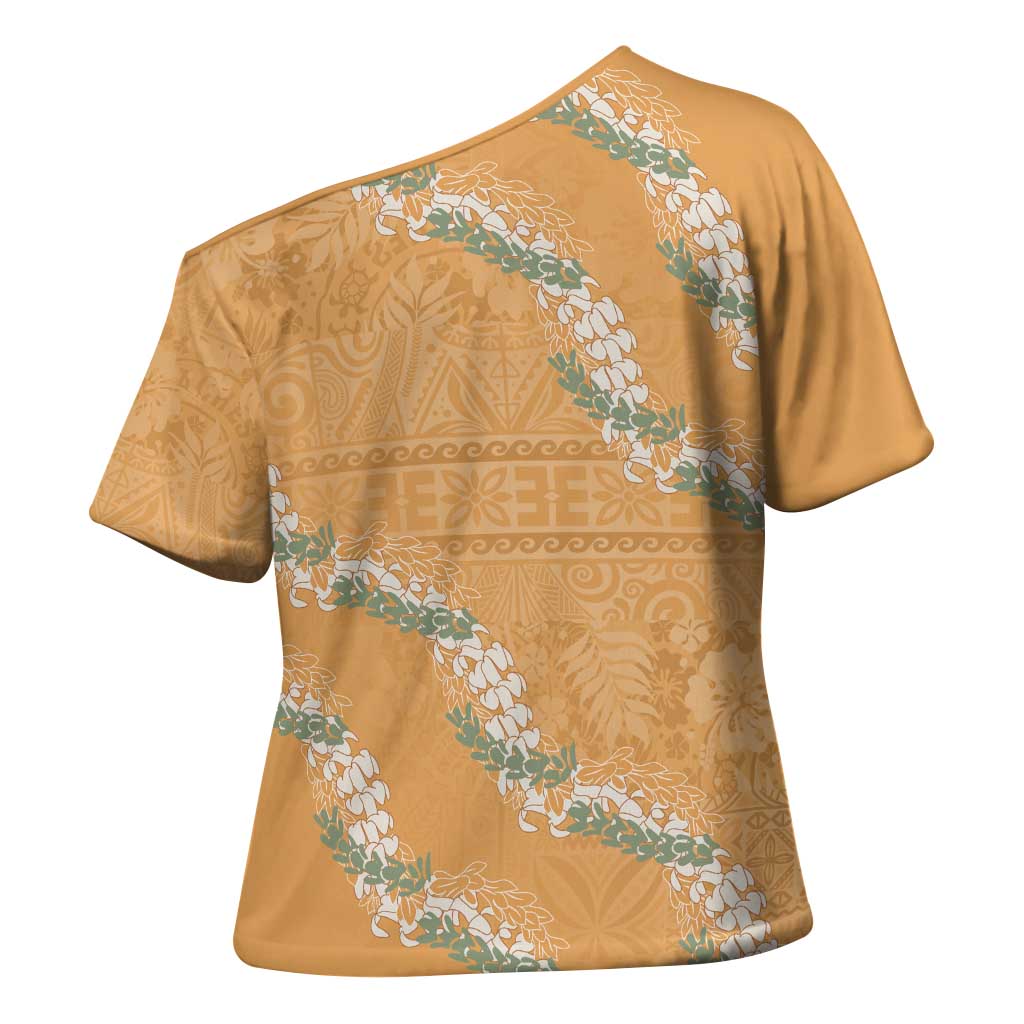 Aloha Pakalana and Puakenikeni Lei Cross Shoulder Shirt Gold Hawaiian Pattern LT9 - Polynesian Pride