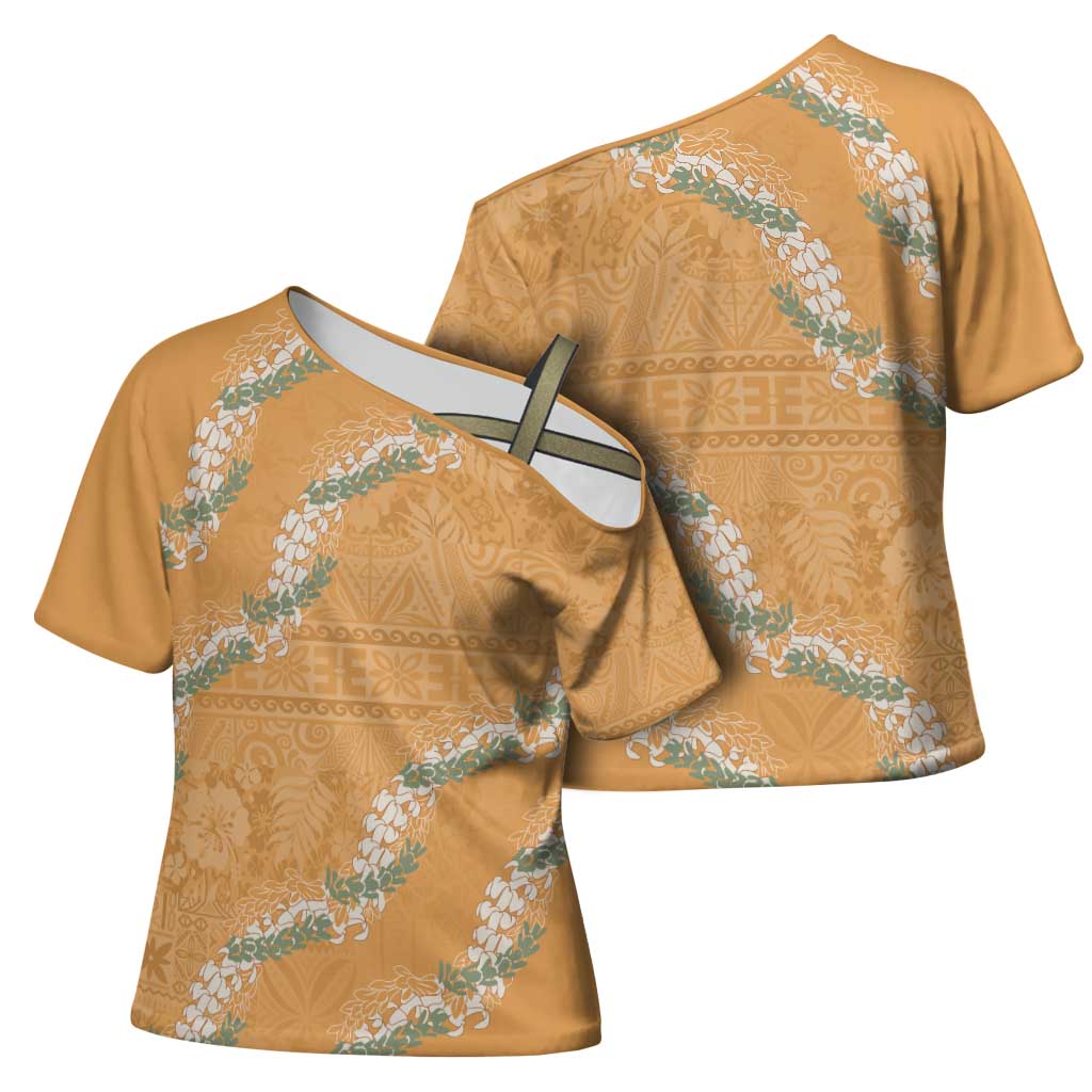 Aloha Pakalana and Puakenikeni Lei Cross Shoulder Shirt Gold Hawaiian Pattern LT9 - Polynesian Pride