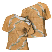 Aloha Pakalana and Puakenikeni Lei Cross Shoulder Shirt Gold Hawaiian Pattern LT9 - Polynesian Pride