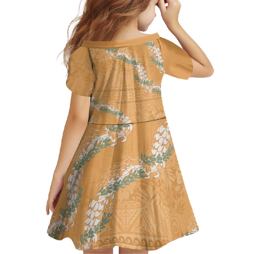 Aloha Pakalana and Puakenikeni Lei Family Matching Long Sleeve Bodycon Dress and Hawaiian Shirt Gold Hawaiian Pattern
