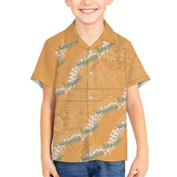 Aloha Pakalana and Puakenikeni Lei Family Matching Long Sleeve Bodycon Dress and Hawaiian Shirt Gold Hawaiian Pattern