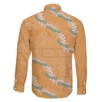 Aloha Pakalana and Puakenikeni Lei Family Matching Off The Shoulder Long Sleeve Dress and Hawaiian Shirt Gold Hawaiian Pattern