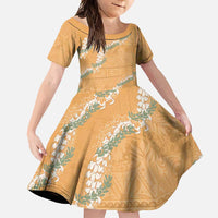 Aloha Pakalana and Puakenikeni Lei Family Matching Off Shoulder Maxi Dress and Hawaiian Shirt Gold Hawaiian Pattern