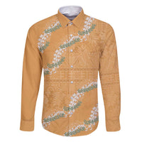 Aloha Pakalana and Puakenikeni Lei Family Matching Off Shoulder Maxi Dress and Hawaiian Shirt Gold Hawaiian Pattern