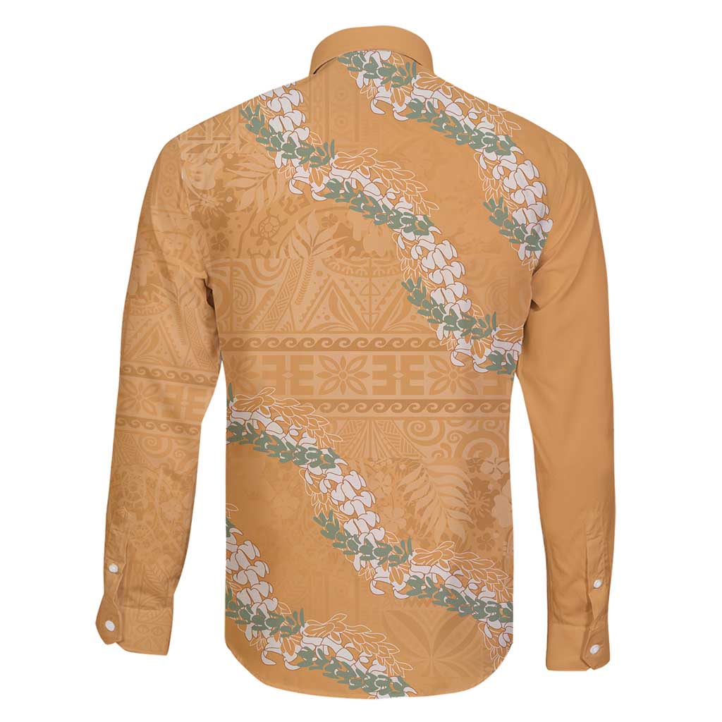 Aloha Pakalana and Puakenikeni Lei Family Matching Off Shoulder Maxi Dress and Hawaiian Shirt Gold Hawaiian Pattern