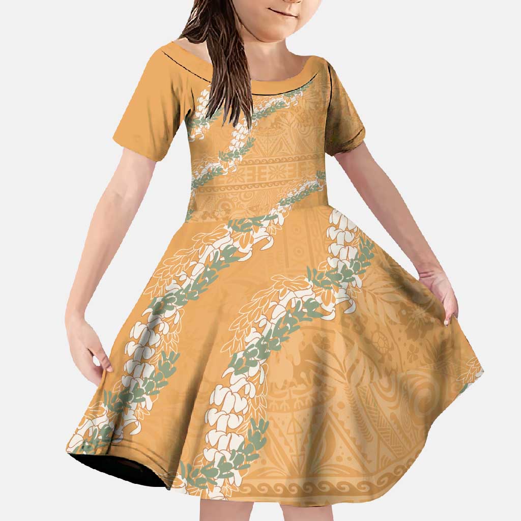 Aloha Pakalana and Puakenikeni Lei Family Matching Short Sleeve Bodycon Dress and Hawaiian Shirt Gold Hawaiian Pattern