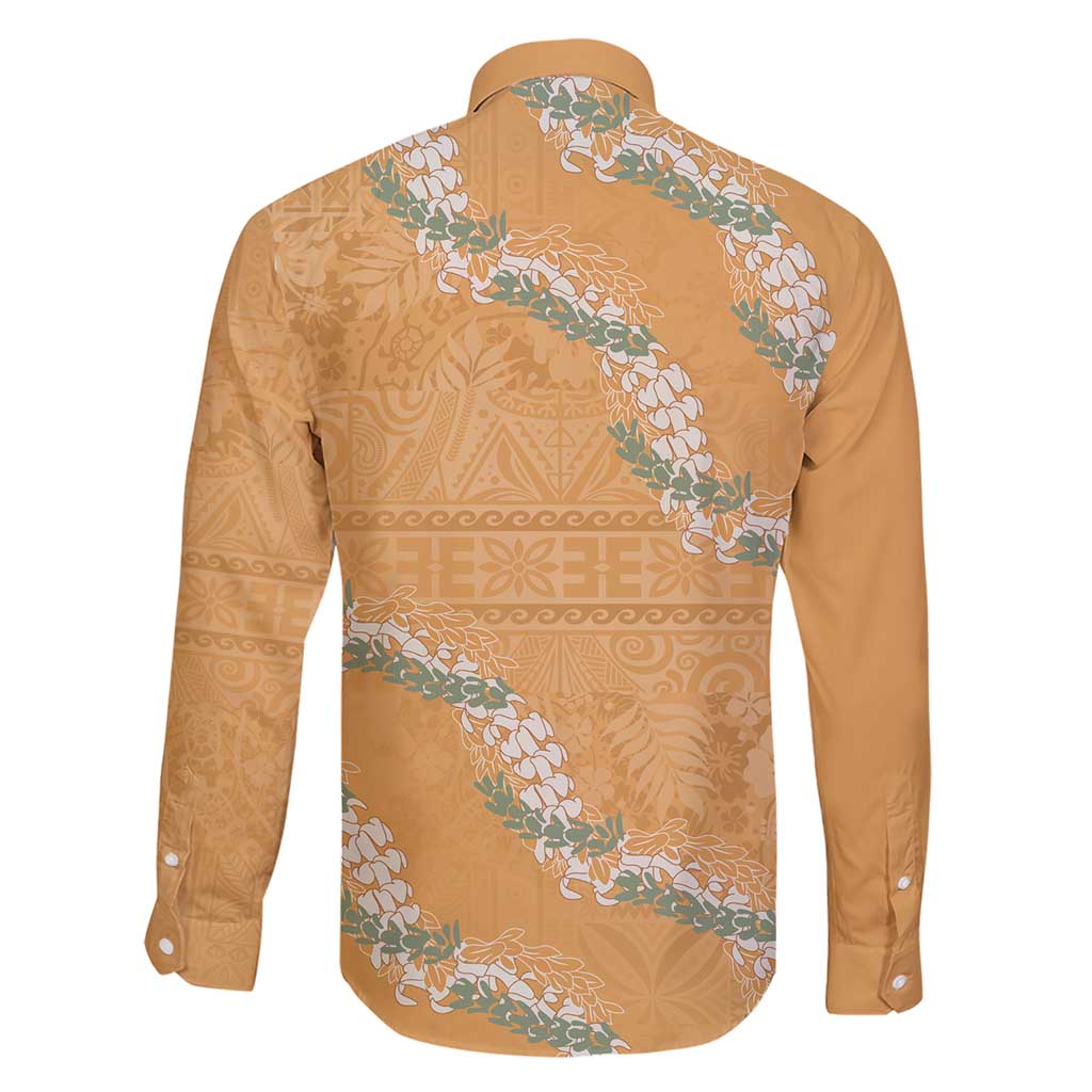 Aloha Pakalana and Puakenikeni Lei Family Matching Short Sleeve Bodycon Dress and Hawaiian Shirt Gold Hawaiian Pattern