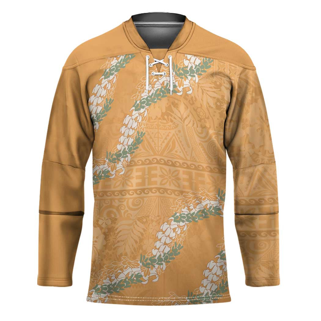 Aloha Pakalana and Puakenikeni Lei Hockey Jersey Gold Hawaiian Pattern LT9 Unisex Gold - Polynesian Pride