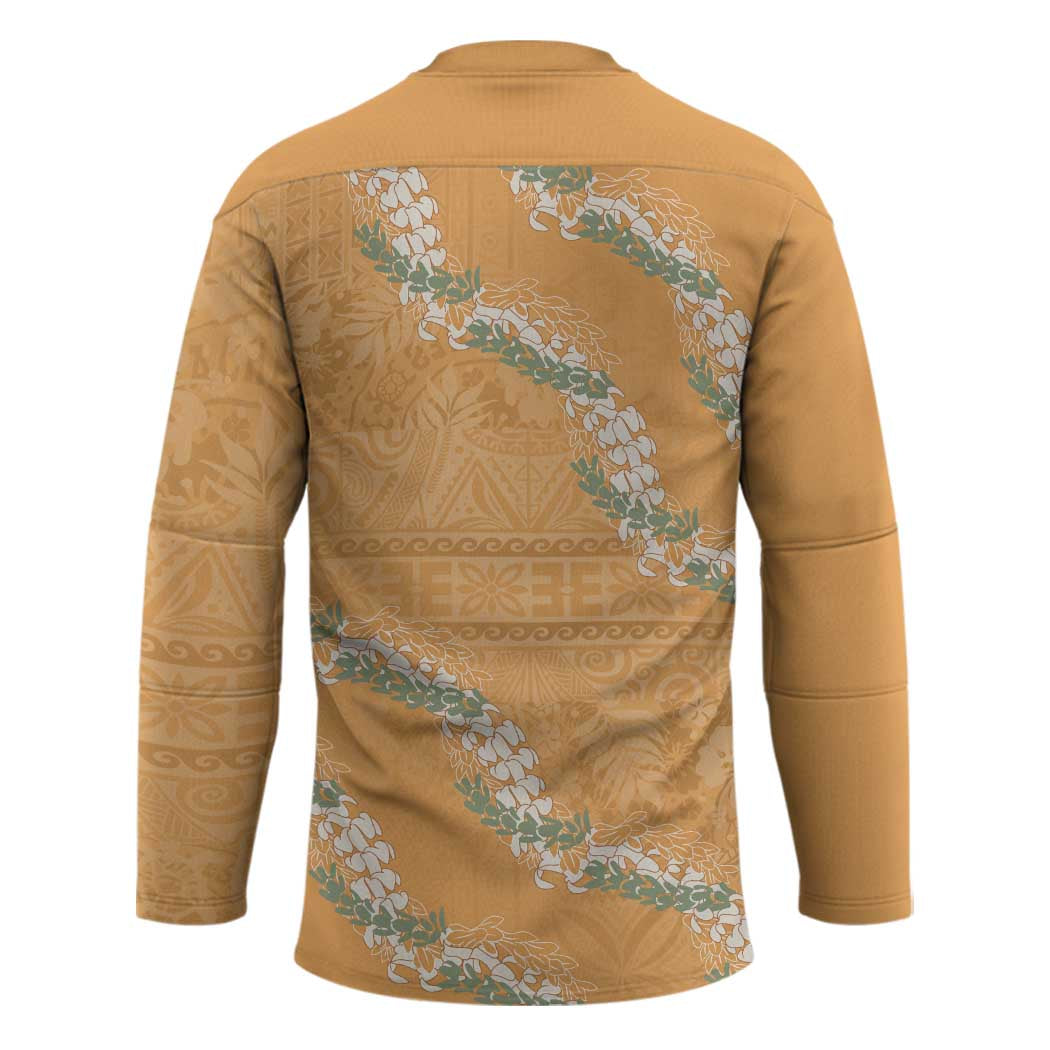 Aloha Pakalana and Puakenikeni Lei Hockey Jersey Gold Hawaiian Pattern LT9 - Polynesian Pride