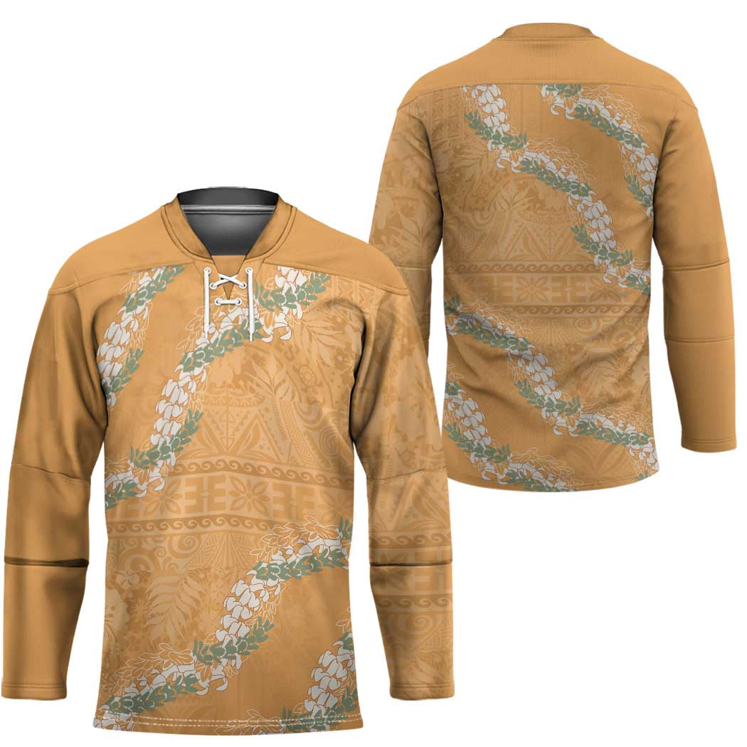 Aloha Pakalana and Puakenikeni Lei Hockey Jersey Gold Hawaiian Pattern LT9 - Polynesian Pride