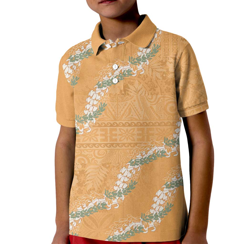 Aloha Pakalana and Puakenikeni Lei Kid Polo Shirt Gold Hawaiian Pattern