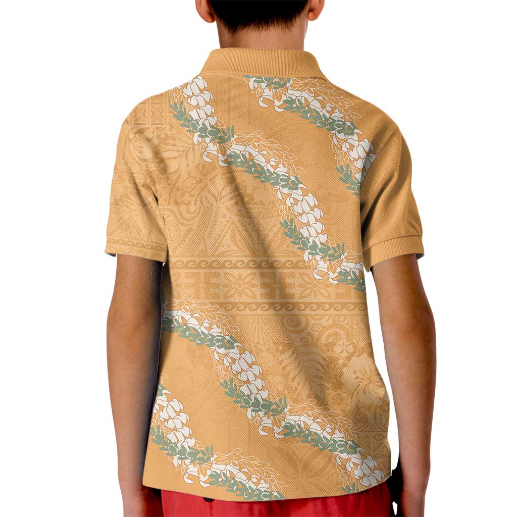 Aloha Pakalana and Puakenikeni Lei Kid Polo Shirt Gold Hawaiian Pattern