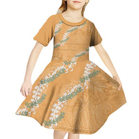 Aloha Pakalana and Puakenikeni Lei Kid Short Sleeve Dress Gold Hawaiian Pattern