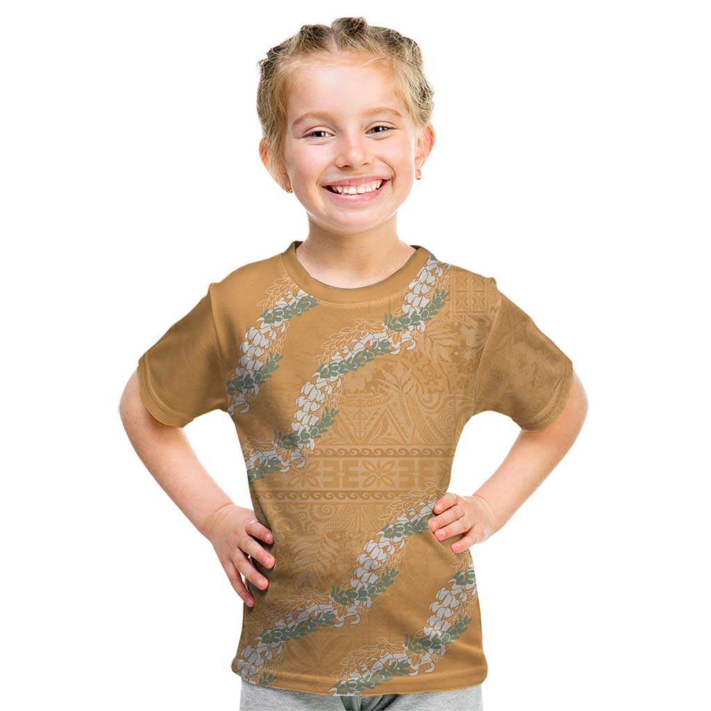Aloha Pakalana and Puakenikeni Lei Kid T Shirt Gold Hawaiian Pattern