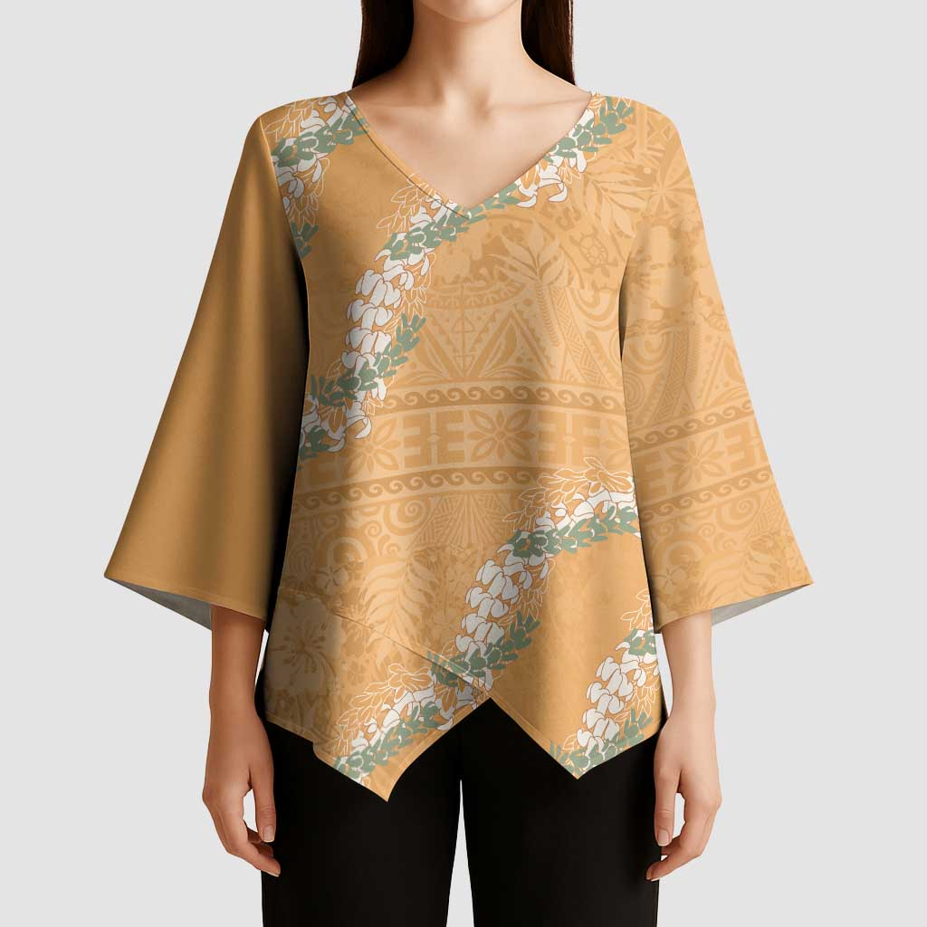 Aloha Pakalana and Puakenikeni Lei Kimono Sleeve Blouse Gold Hawaiian Pattern - Polynesian Pride