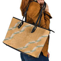 Aloha Pakalana and Puakenikeni Lei Leather Tote Bag Gold Hawaiian Pattern