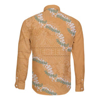 Aloha Pakalana and Puakenikeni Lei Long Sleeve Button Shirt Gold Hawaiian Pattern LT9 - Polynesian Pride
