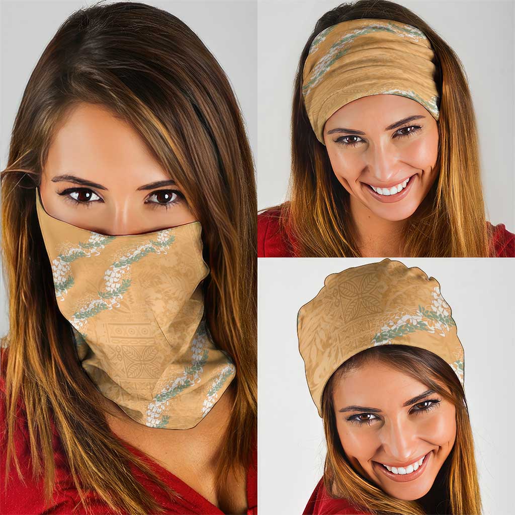 Aloha Pakalana and Puakenikeni Lei Neck Gaiter Gold Hawaiian Pattern - Polynesian Pride