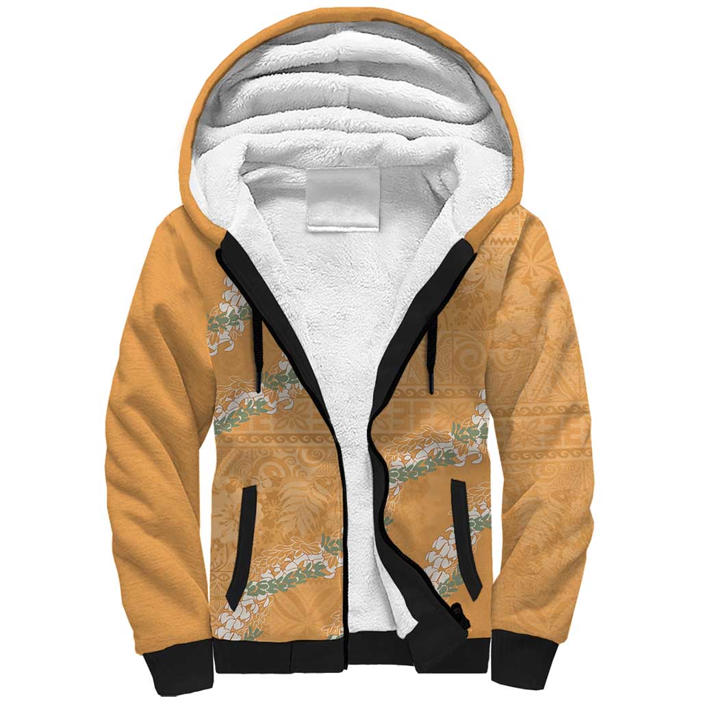 Aloha Pakalana and Puakenikeni Lei Sherpa Hoodie Gold Hawaiian Pattern