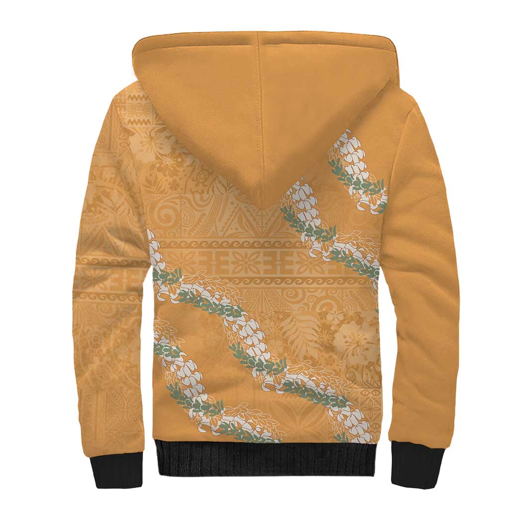 Aloha Pakalana and Puakenikeni Lei Sherpa Hoodie Gold Hawaiian Pattern LT9 - Polynesian Pride