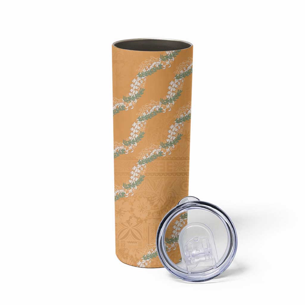 Aloha Pakalana and Puakenikeni Lei Skinny Tumbler Gold Hawaiian Pattern