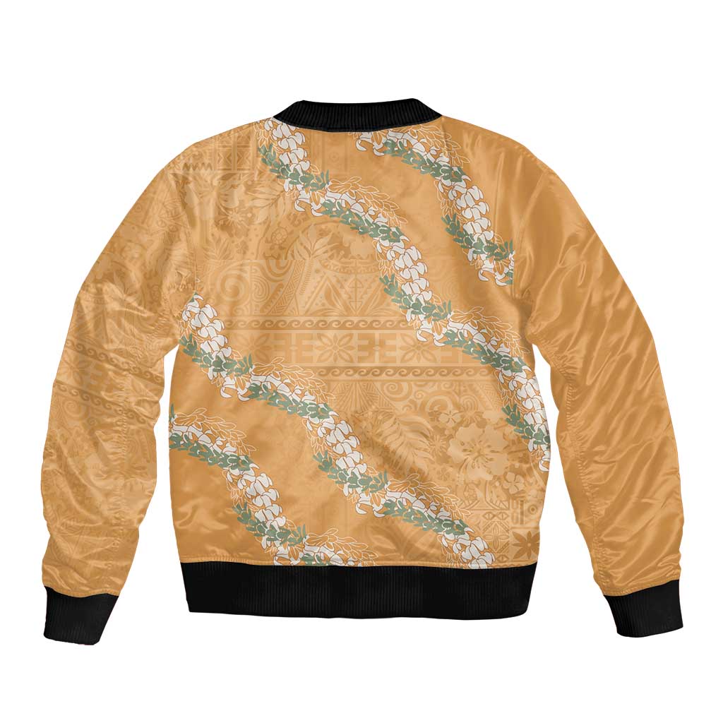 Aloha Pakalana and Puakenikeni Lei Sleeve Zip Bomber Jacket Gold Hawaiian Pattern