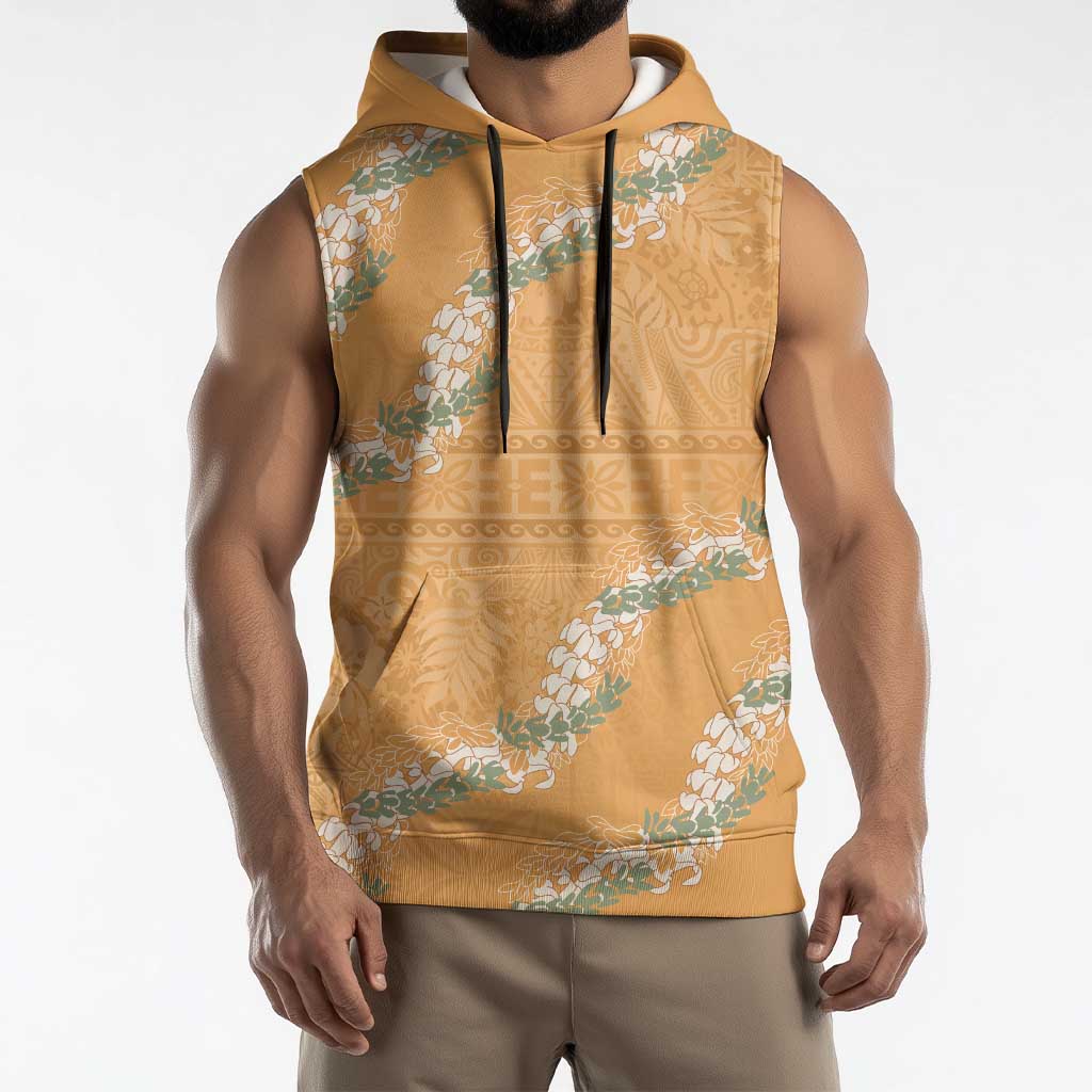 Aloha Pakalana and Puakenikeni Lei Sleeveless Hoodie Gold Hawaiian Pattern LT9 - Polynesian Pride