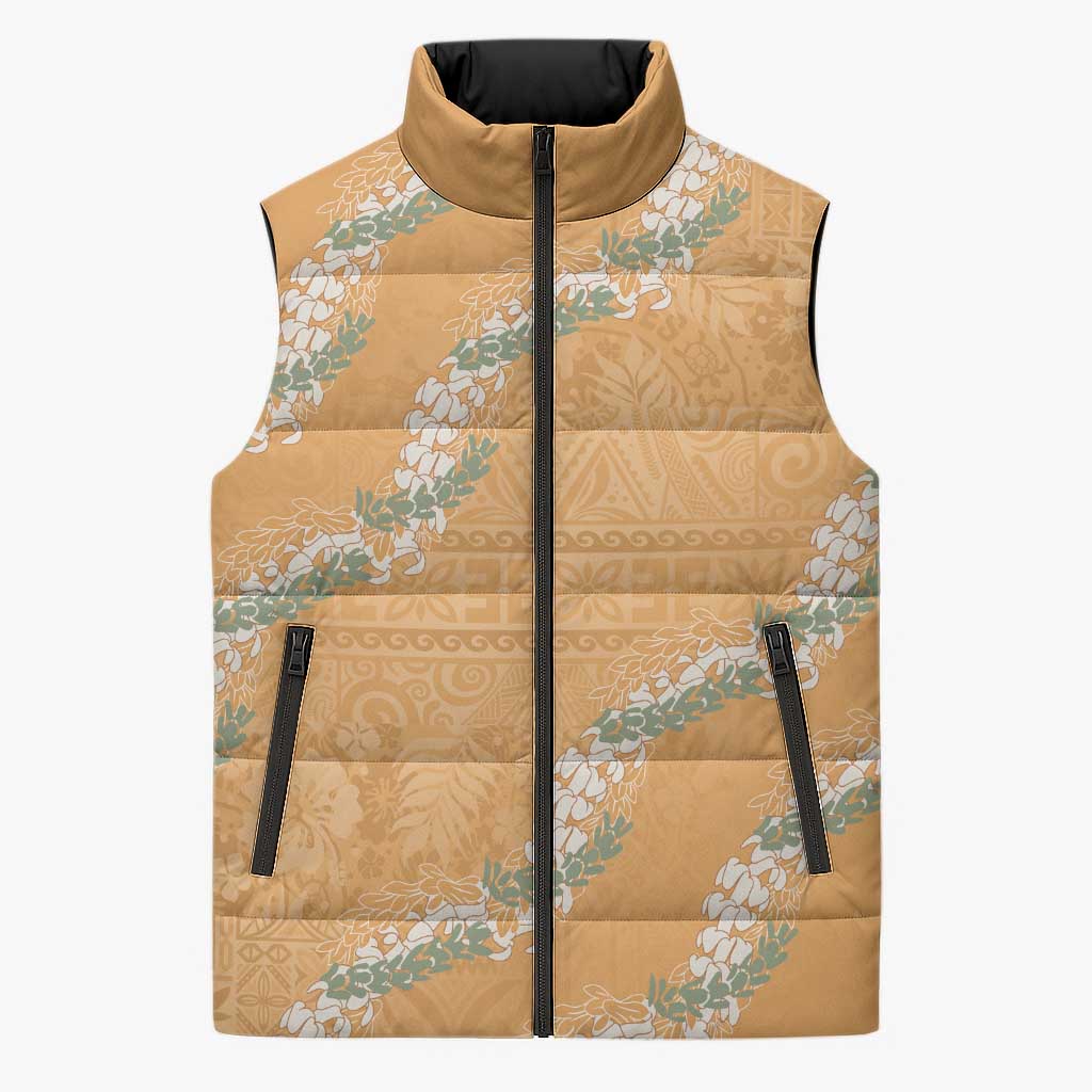 Aloha Pakalana and Puakenikeni Lei Sleeveless Puffer Jacket Gold Hawaiian Pattern LT9 Unisex Gold - Polynesian Pride
