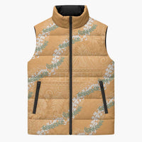 Aloha Pakalana and Puakenikeni Lei Sleeveless Puffer Jacket Gold Hawaiian Pattern LT9 Unisex Gold - Polynesian Pride
