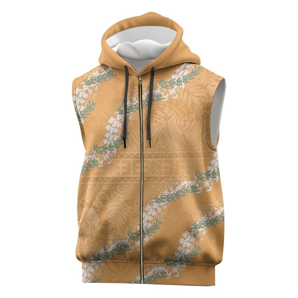 Aloha Pakalana and Puakenikeni Lei Sleeveless Zip Hoodie Gold Hawaiian Pattern - Polynesian Pride