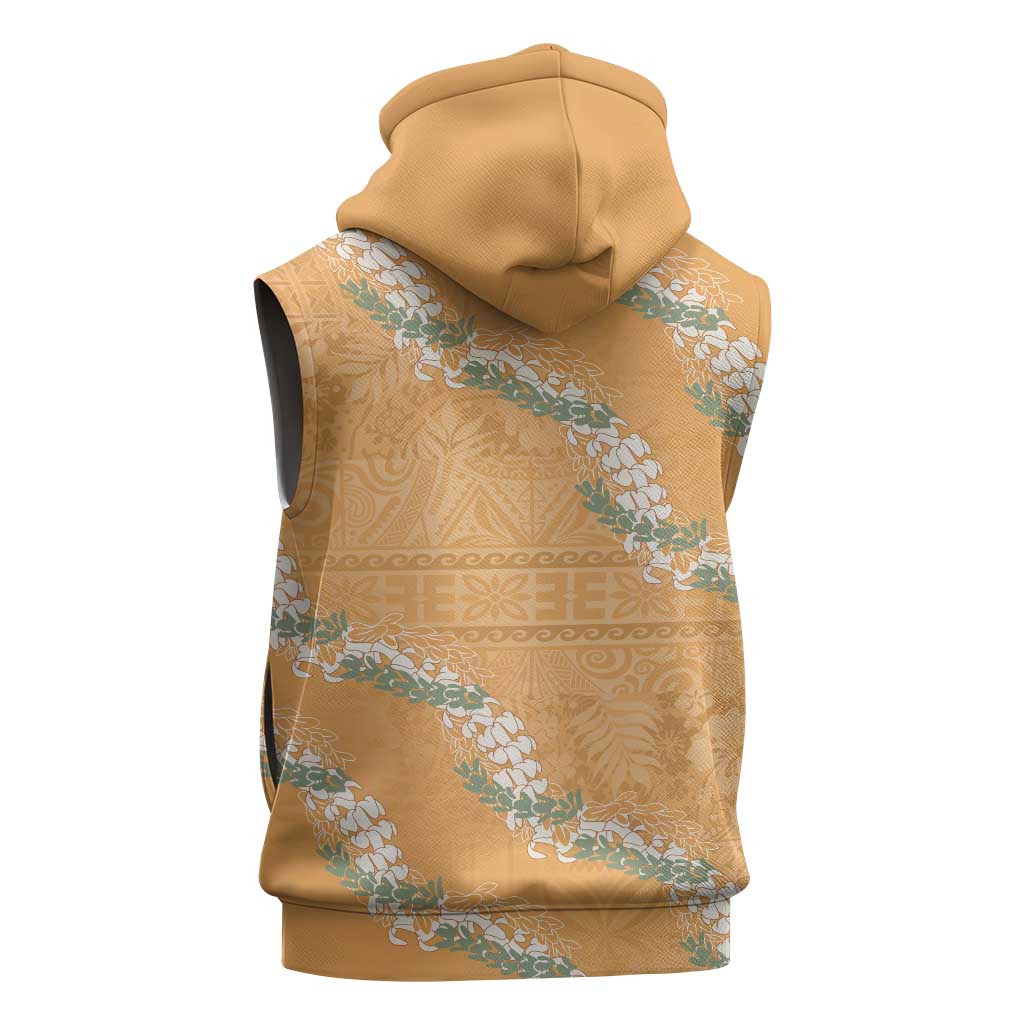 Aloha Pakalana and Puakenikeni Lei Sleeveless Zip Hoodie Gold Hawaiian Pattern - Polynesian Pride