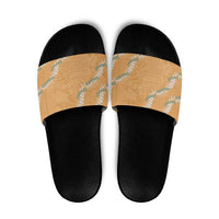 Aloha Pakalana and Puakenikeni Lei Slide Sandals Gold Hawaiian Pattern - Polynesian Pride