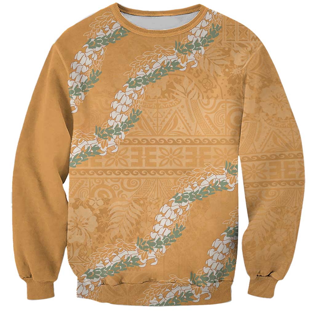 Aloha Pakalana and Puakenikeni Lei Sweatshirt Gold Hawaiian Pattern LT9 Unisex Gold - Polynesian Pride