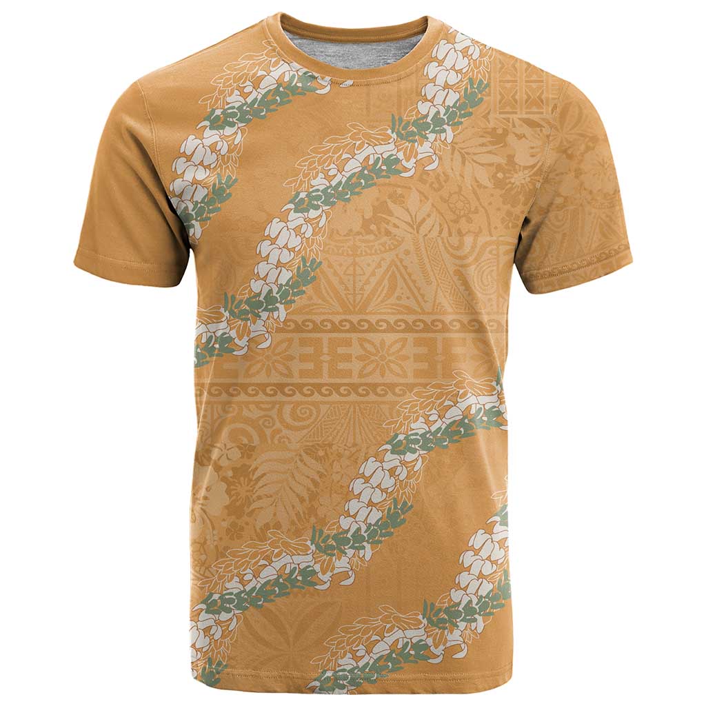 Aloha Pakalana and Puakenikeni Lei T Shirt Gold Hawaiian Pattern
