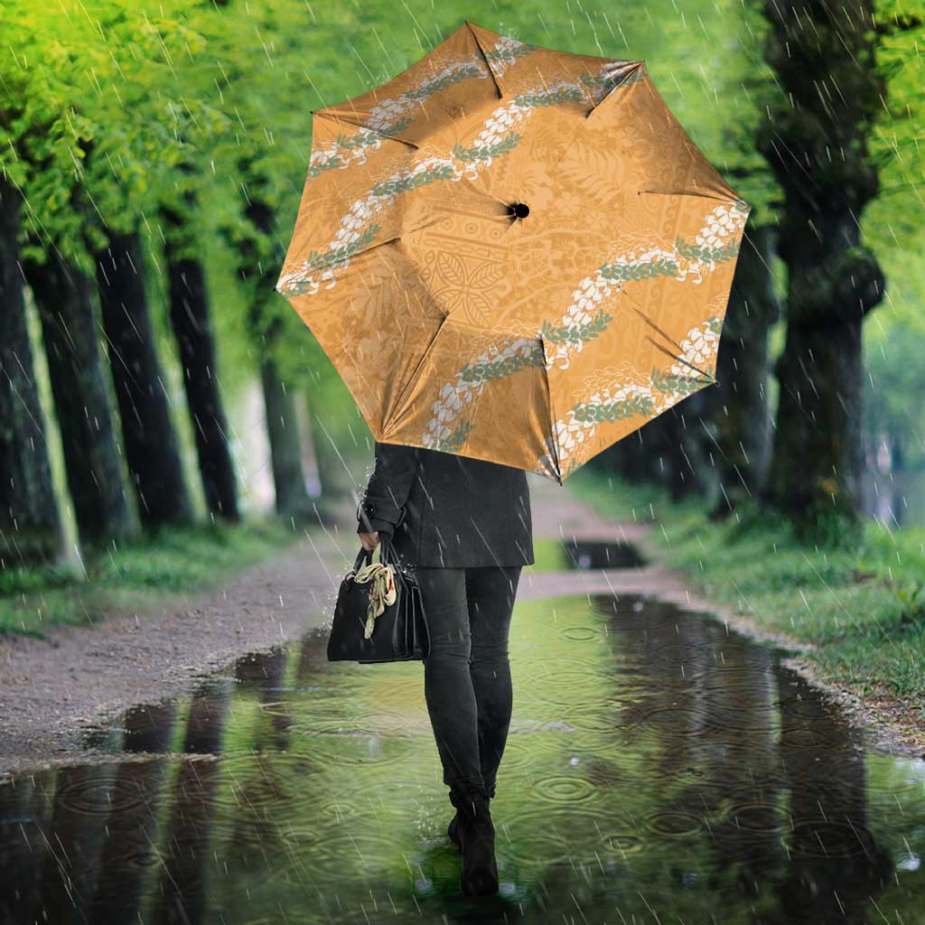 Aloha Pakalana and Puakenikeni Lei Umbrella Gold Hawaiian Pattern LT9 - Polynesian Pride