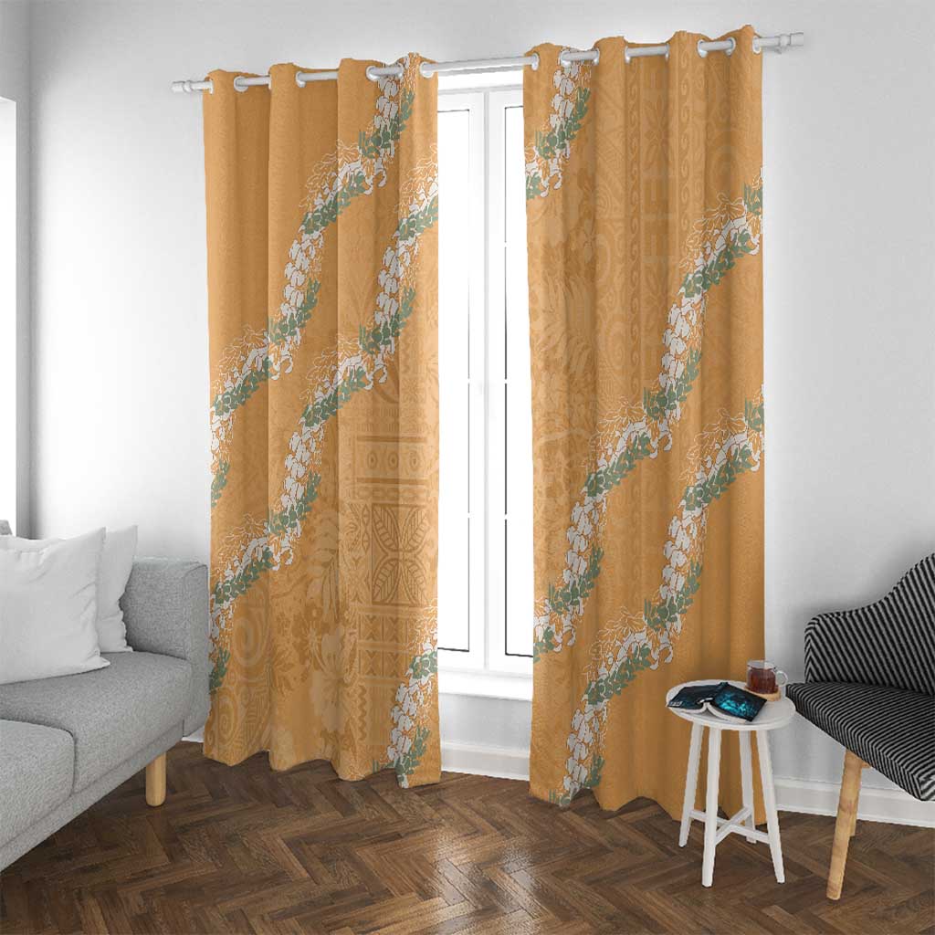 Aloha Pakalana and Puakenikeni Lei Window Curtain Gold Hawaiian Pattern LT9 With Grommets Gold - Polynesian Pride
