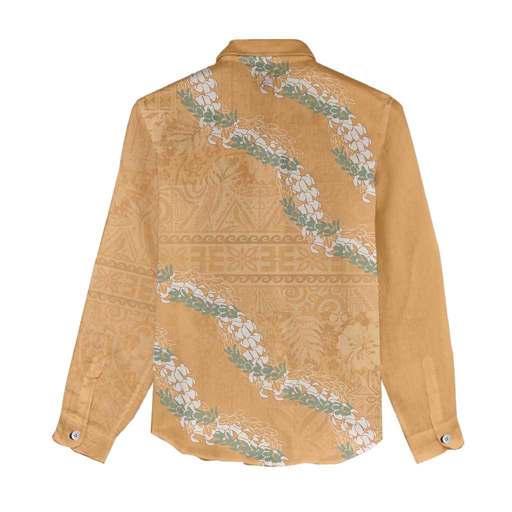 Aloha Pakalana and Puakenikeni Lei Women Casual Shirt Gold Hawaiian Pattern
