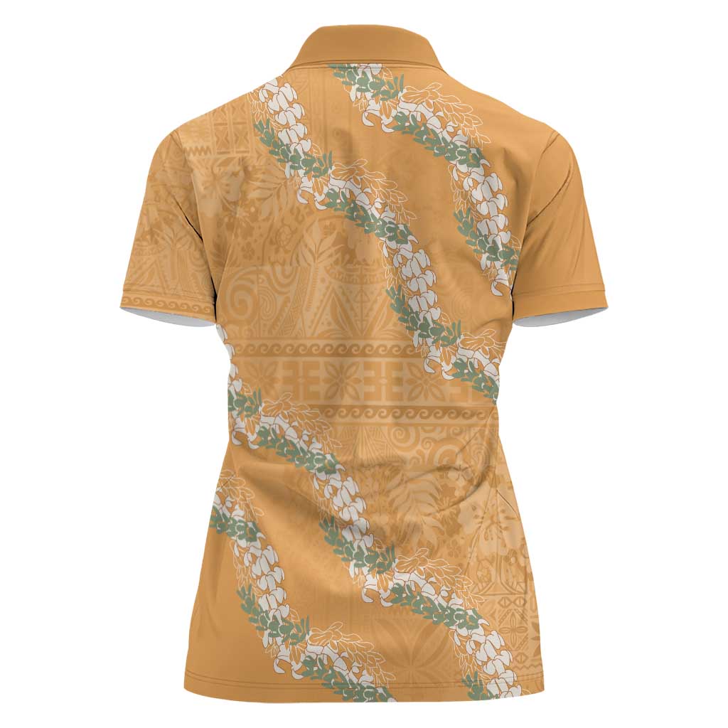 Aloha Pakalana and Puakenikeni Lei Women Polo Shirt Gold Hawaiian Pattern