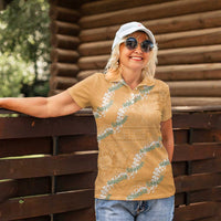 Aloha Pakalana and Puakenikeni Lei Women Polo Shirt Gold Hawaiian Pattern