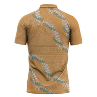 Aloha Pakalana and Puakenikeni Lei Zipper Polo Shirt Gold Hawaiian Pattern - Polynesian Pride