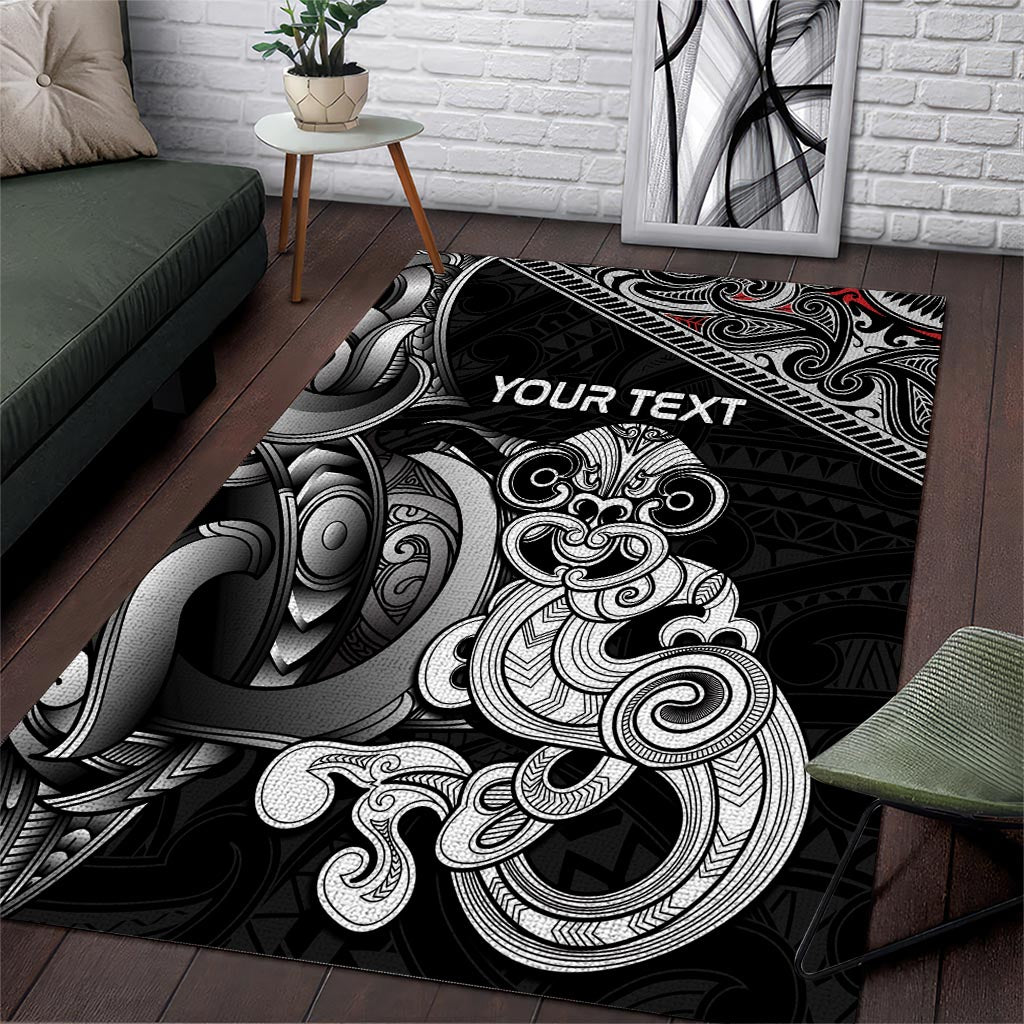 Personalised New Zealand Potae Pango Cricket Area Rug Special Maori Hei Tiki Tribal Tattoo