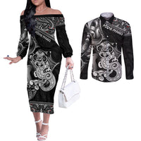 Personalised New Zealand Potae Pango Cricket Couples Matching Off The Shoulder Long Sleeve Dress and Long Sleeve Button Shirt Special Maori Hei Tiki Tribal Tattoo