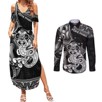 Personalised New Zealand Potae Pango Cricket Couples Matching Summer Maxi Dress and Long Sleeve Button Shirt Special Maori Hei Tiki Tribal Tattoo