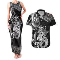 Personalised New Zealand Potae Pango Cricket Couples Matching Tank Maxi Dress and Hawaiian Shirt Special Maori Hei Tiki Tribal Tattoo