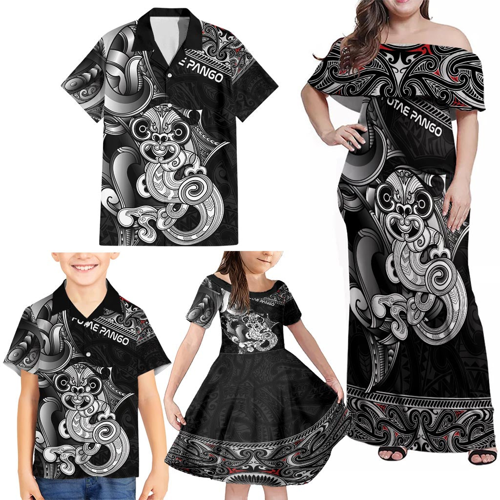 Personalised New Zealand Potae Pango Cricket Family Matching Off Shoulder Maxi Dress and Hawaiian Shirt Special Maori Hei Tiki Tribal Tattoo