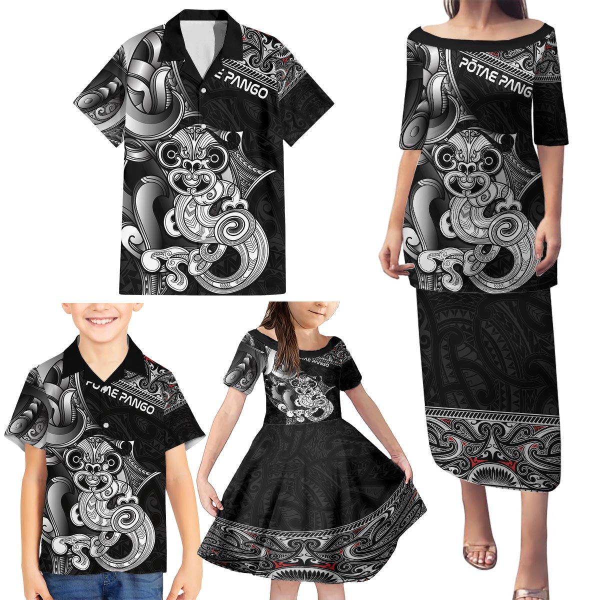 Personalised New Zealand Potae Pango Cricket Family Matching Puletasi and Hawaiian Shirt Special Maori Hei Tiki Tribal Tattoo LT9 - Polynesian Pride