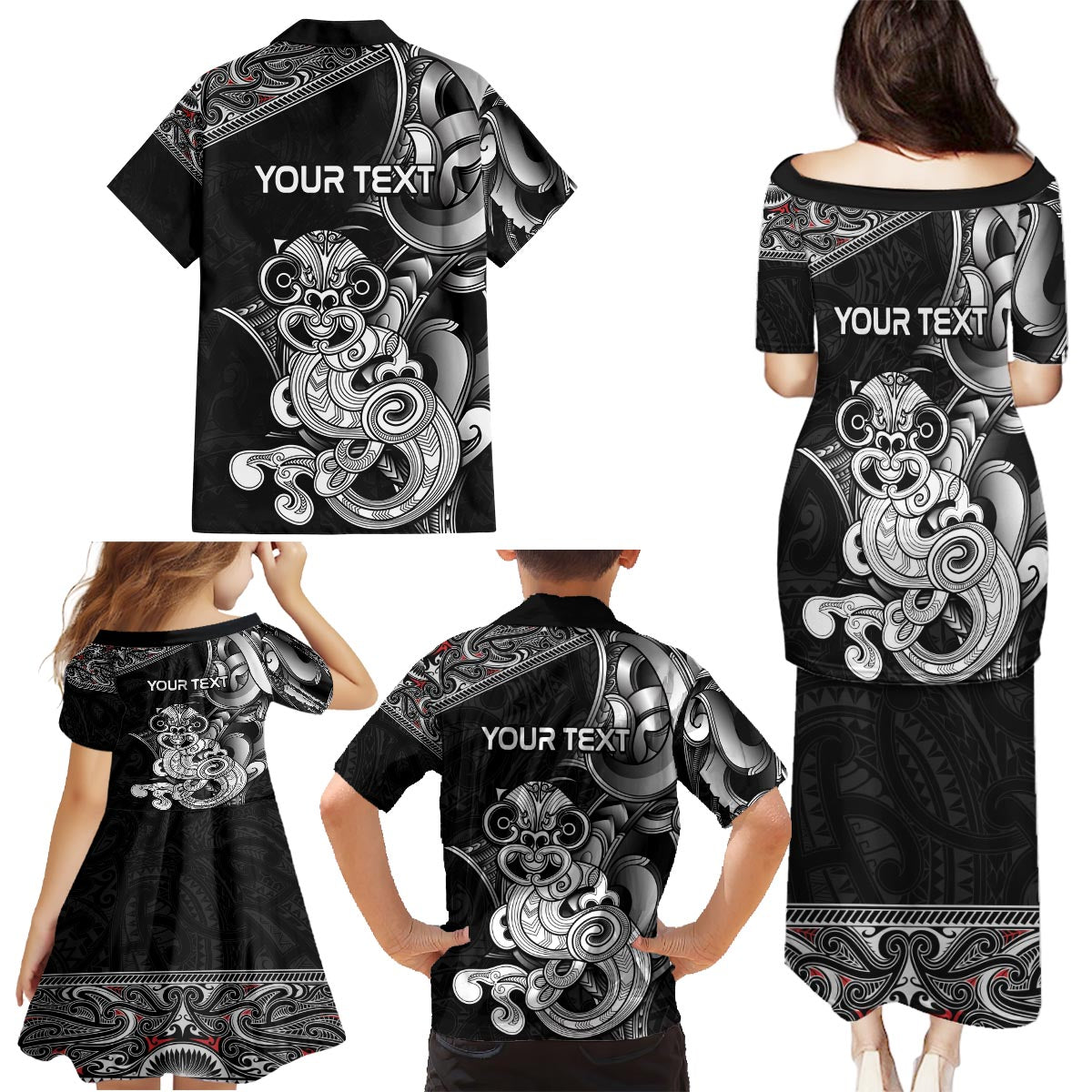 Personalised New Zealand Potae Pango Cricket Family Matching Puletasi and Hawaiian Shirt Special Maori Hei Tiki Tribal Tattoo