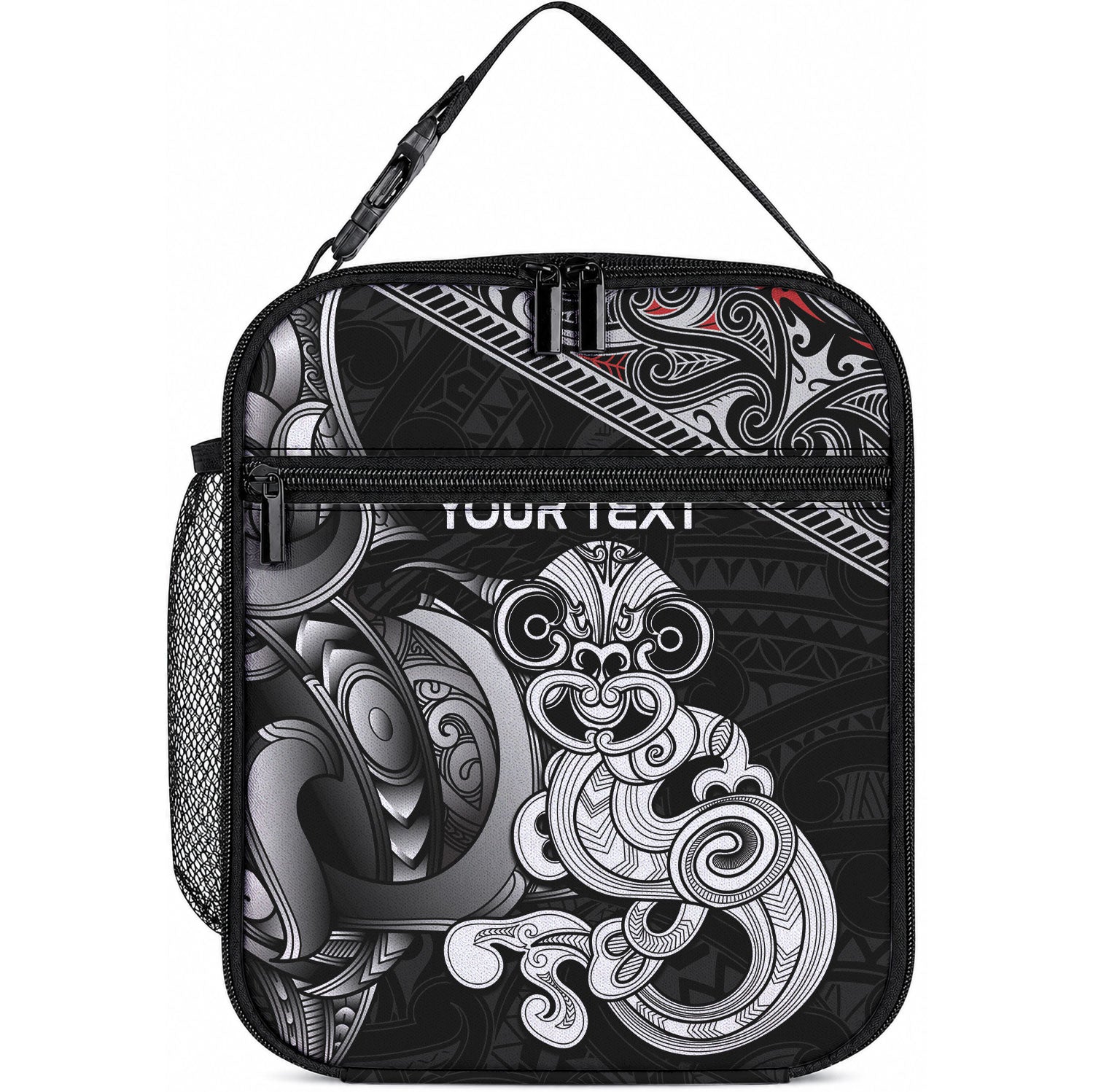 Personalised New Zealand Potae Pango Cricket Lunch Bag Special Maori Hei Tiki Tribal Tattoo LT9 10.2 × 8.3 × 4.3 inch Black - Polynesian Pride